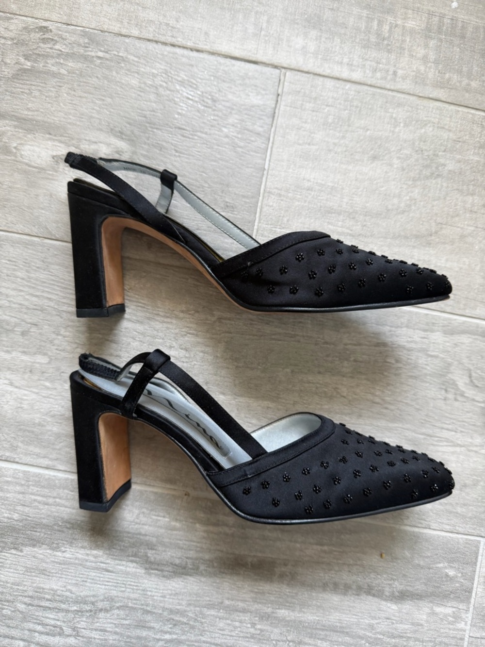 Vintage Nina Black Embellished Slingback Heels Size 5 1/2W